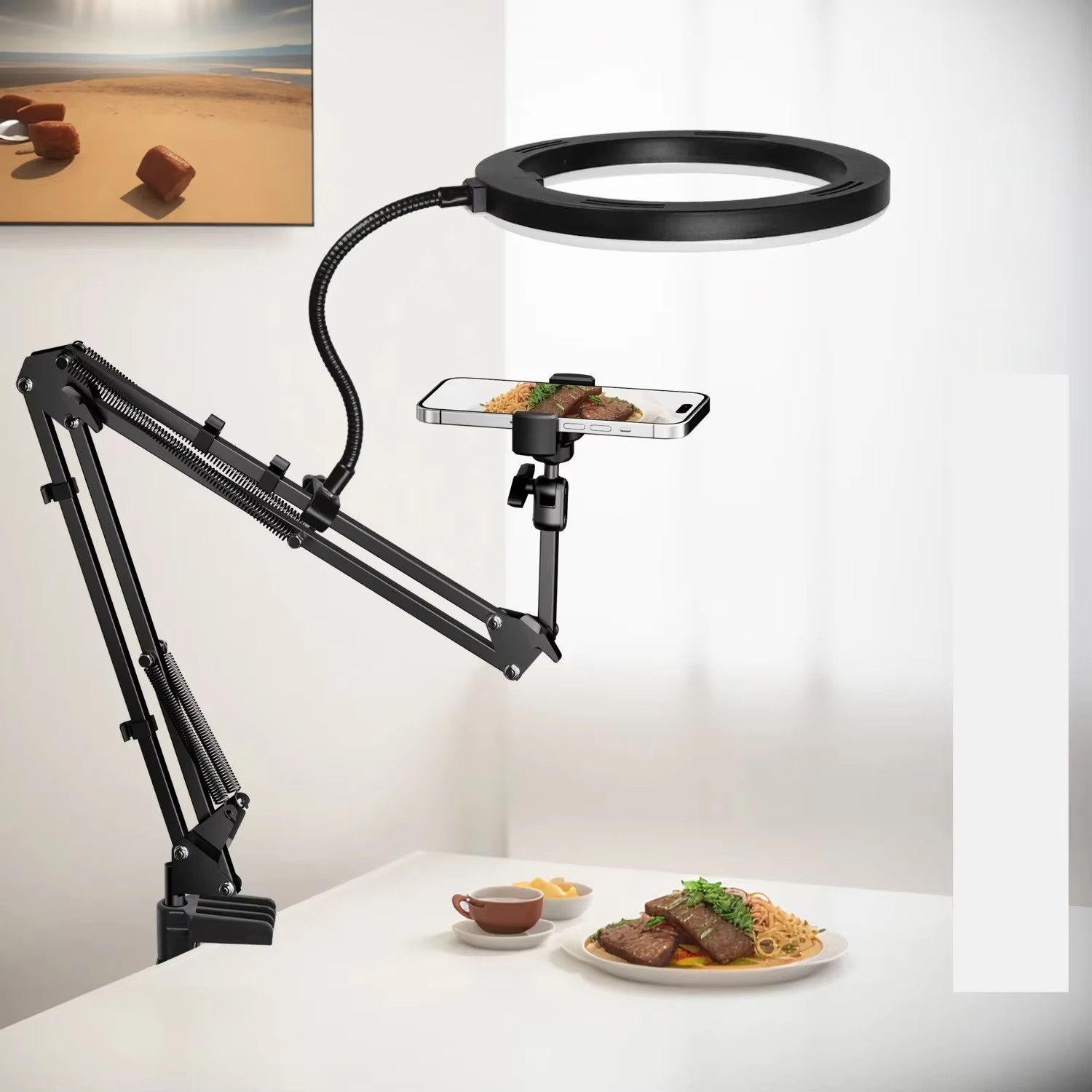 Photography Video Lighting Kit With Adjustable Tripod Stand - Soporte en vivo para teléfono móvil,