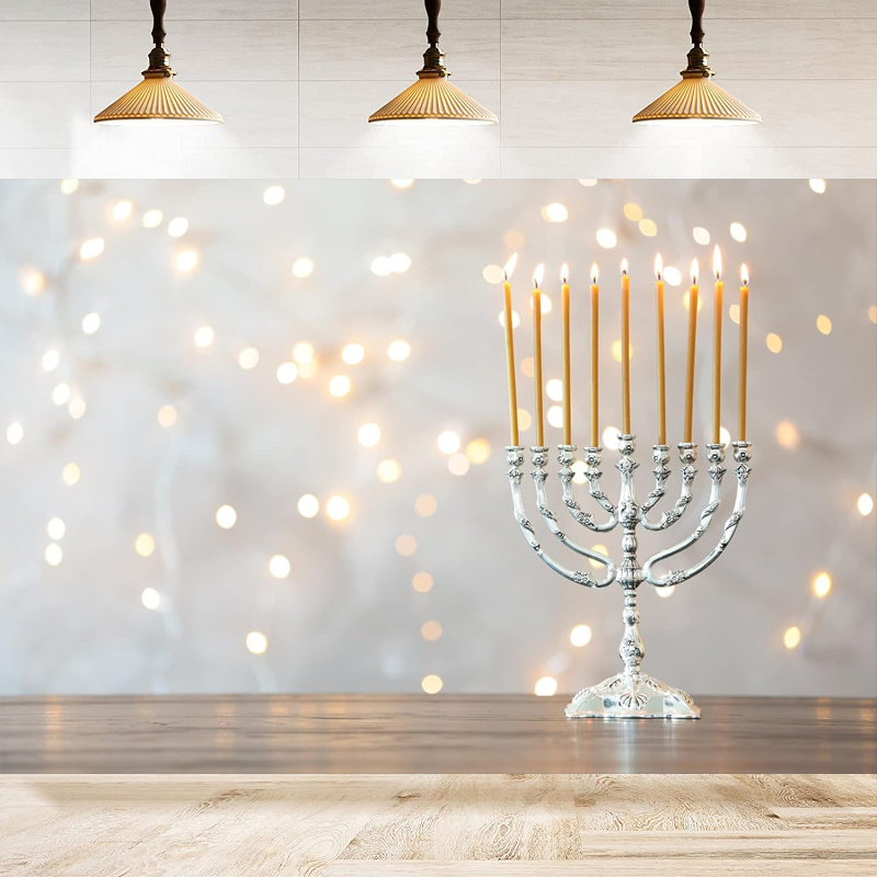 Photography Lighting White Background - Fondo Fotográfico Feliz Hanukkah, Menorah Plateada,